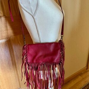 Fringe Red Leather Crossbody Bag